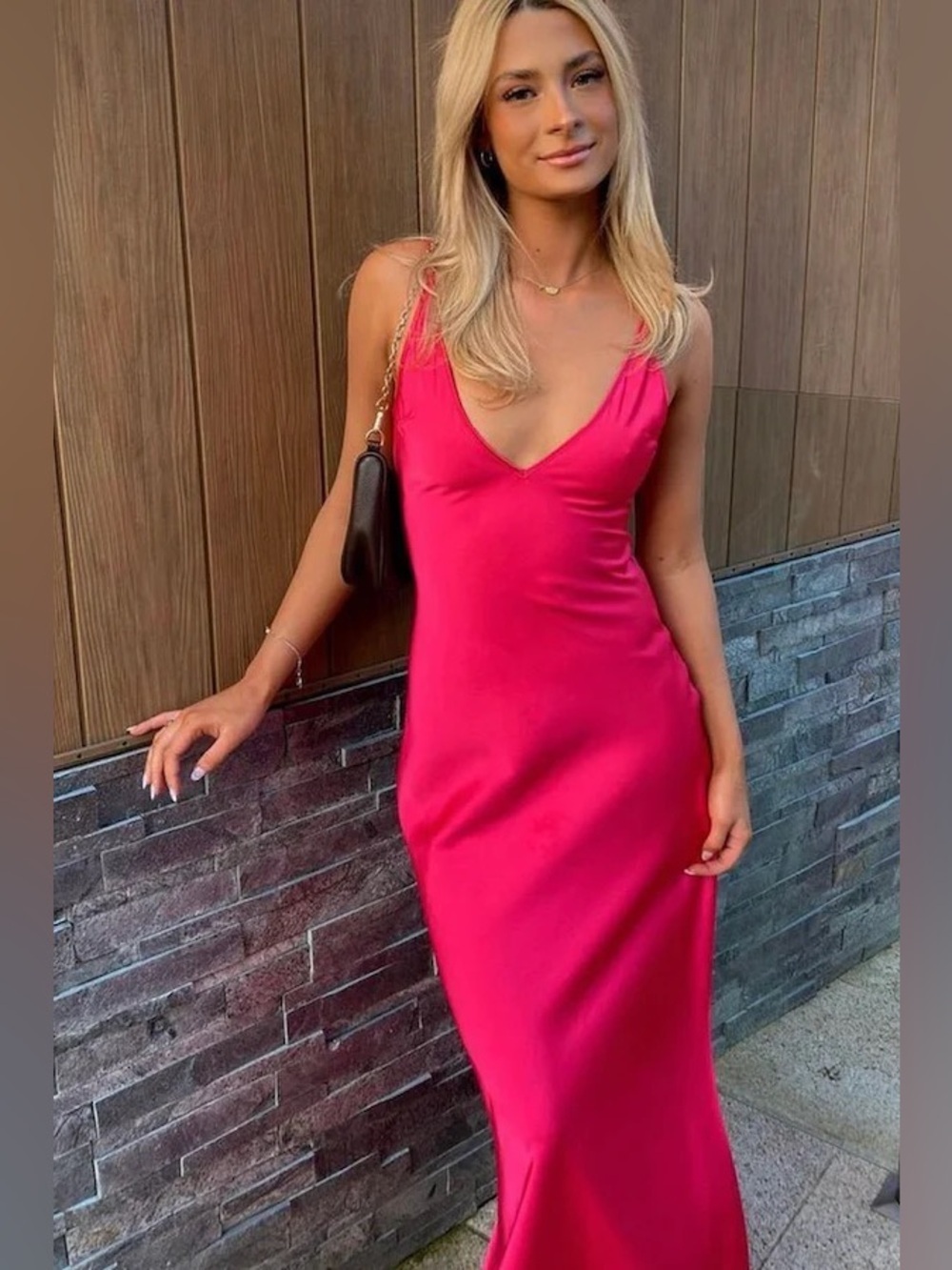 NWT Rat & Boa Anastasia Dress Pink Maxi Long Satin Slip Slit VNeck Rare New Sexy - Picture 6 of 9